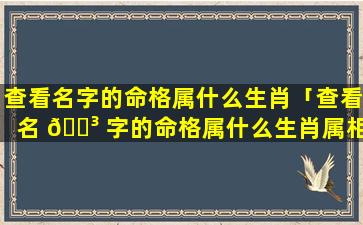 查看名字的命格属什么生肖「查看名 🐳 字的命格属什么生肖属相」